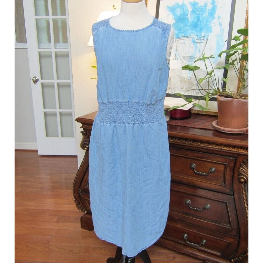GAP Women's Size Large L Sleeveless Blue Indigo Chambray Dress Elastic Waist